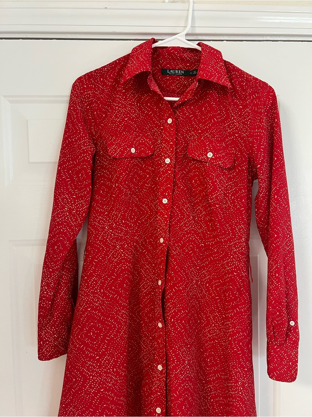Ralph Lauren Red Shirt Dress with Cream Dot Print